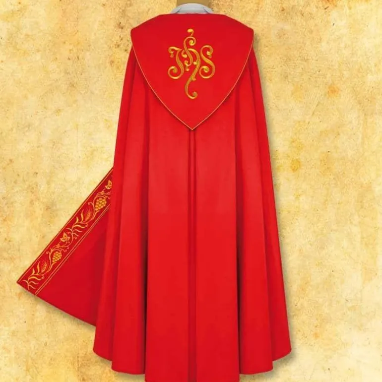 Articles Religieux JP chape liturgique brodée rouge^ Chapes