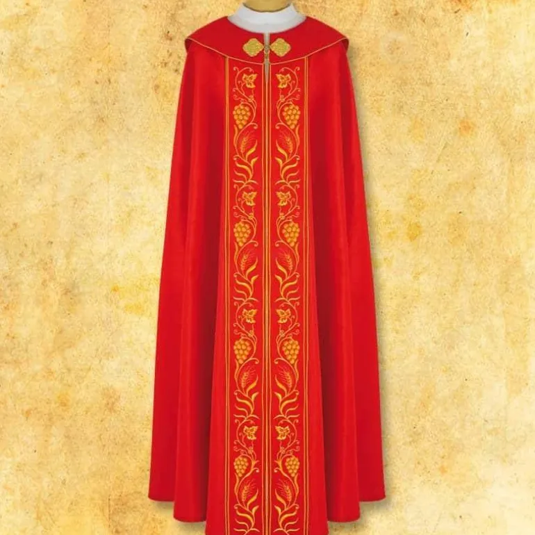 Articles Religieux JP chape liturgique brodée rouge^ Chapes
