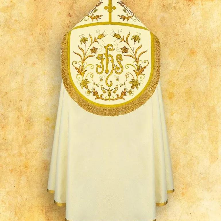 Articles Religieux JP chape liturgique écru avec belle broderie^ Chapes