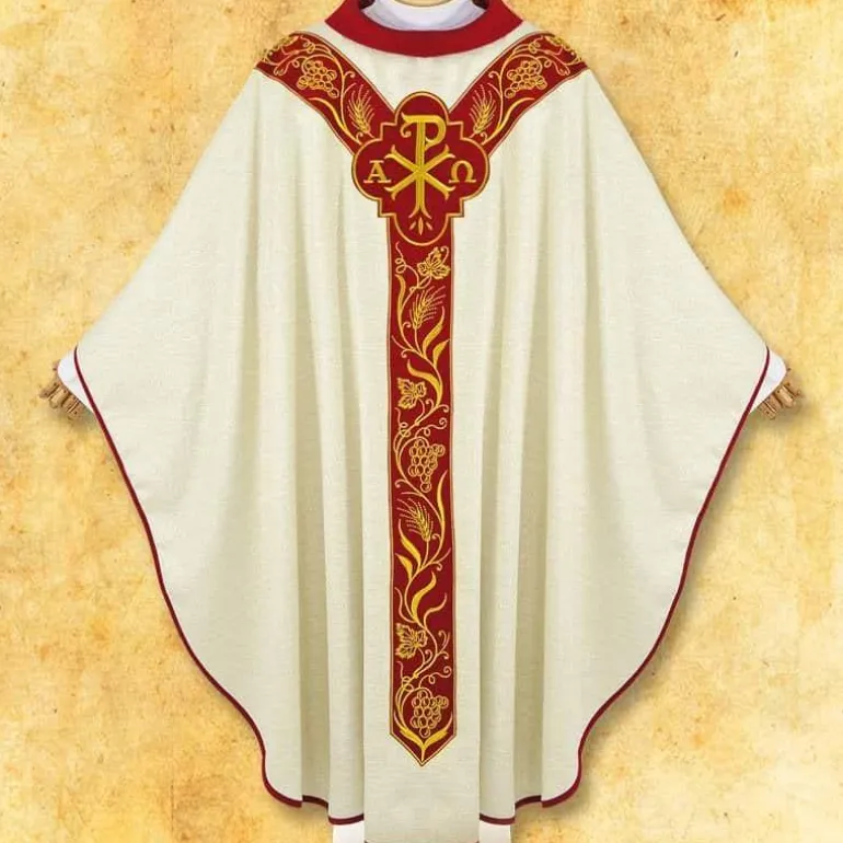 Articles Religieux JP Chasuble avec ceinture brodée motif Alfa Omega^ Pâques | Pâques