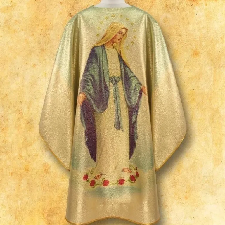 Articles Religieux JP Chasuble avec photo Madone Miraculeuse^ Mariale