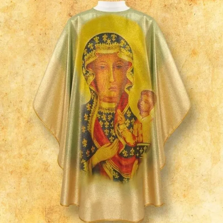 Articles Religieux JP Chasuble avec photo Notre Dame de Czestochowa^ Mariale