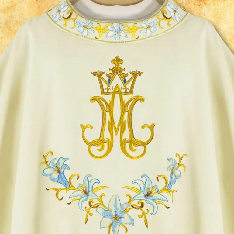 Articles Religieux JP chasuble brodée avec motif mariale^ Mariale