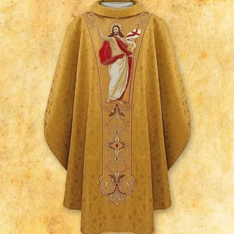 Articles Religieux JP chasuble liturgique avec jesus ressuscite^ Pâques