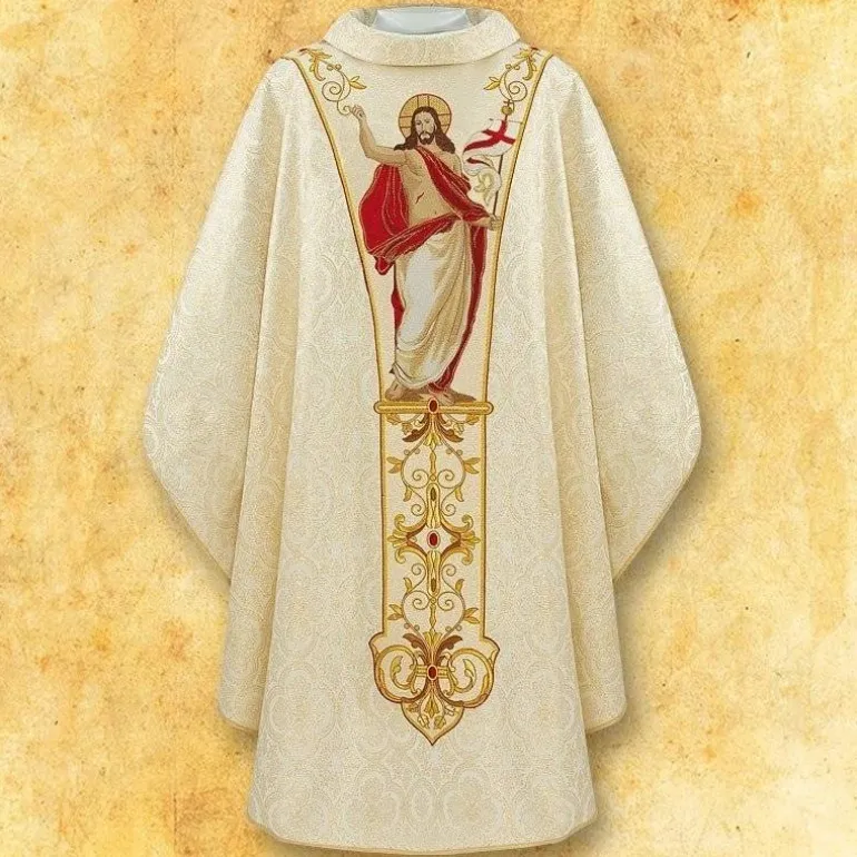 Articles Religieux JP chasuble liturgique avec jesus ressuscite^ Pâques
