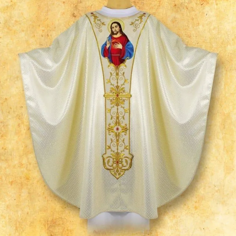 Articles Religieux JP chasuble liturgique avec motif sacre cœur Jésus^ Visages De Saints | Exclusive