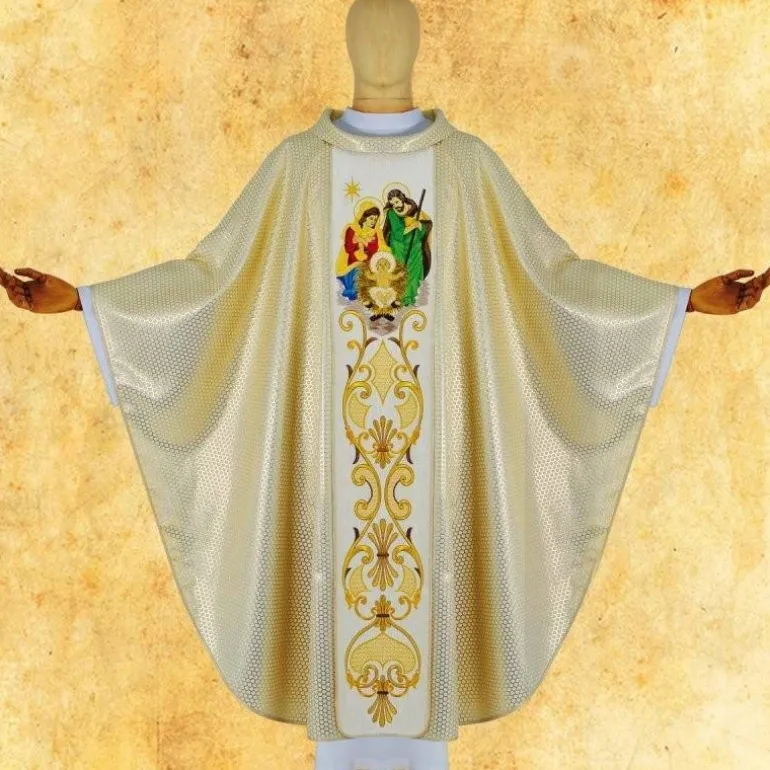 Articles Religieux JP chasuble liturgique avec motif sainte Famille^ Noël | Noël