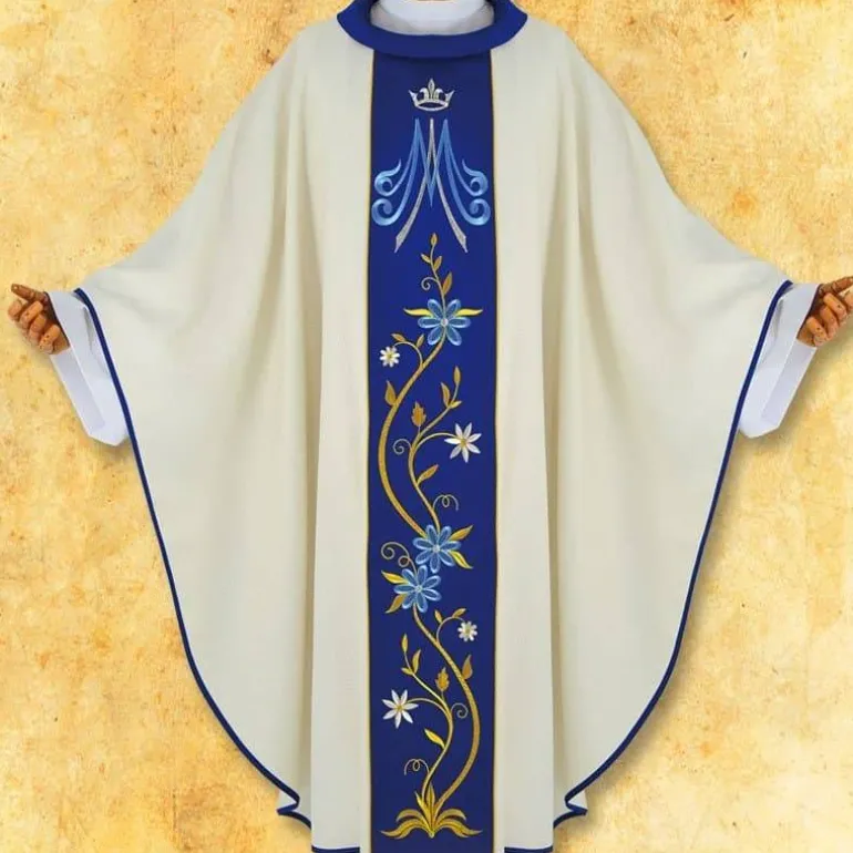 Articles Religieux JP chasuble liturgique Mariale blue^ Mariale