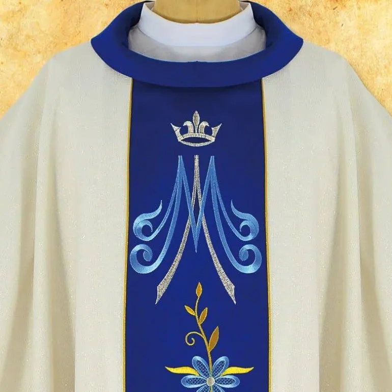 Articles Religieux JP chasuble liturgique Mariale blue^ Mariale
