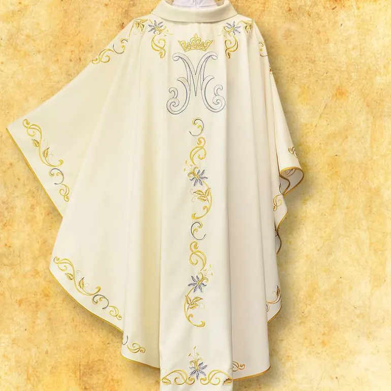 Articles Religieux JP Chasuble liturgique mariale brodée^ Mariale