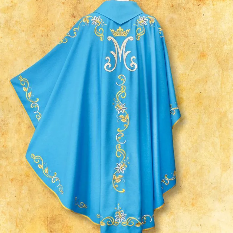 Articles Religieux JP Chasuble liturgique mariale brodée^ Mariale