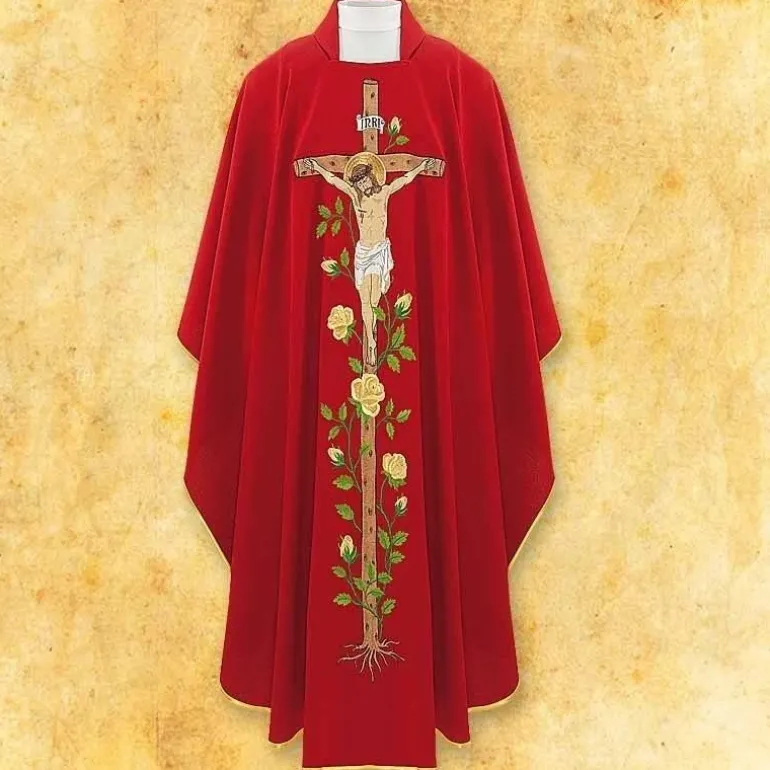 Articles Religieux JP Chasuble liturgique rouge pour Pâques^ Pâques | Carème