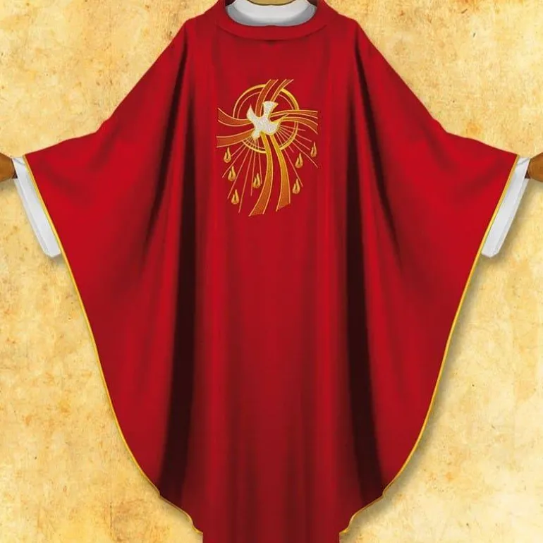Articles Religieux JP Chasuble liturgique rouge Saint Esprit^ Saint Esprit
