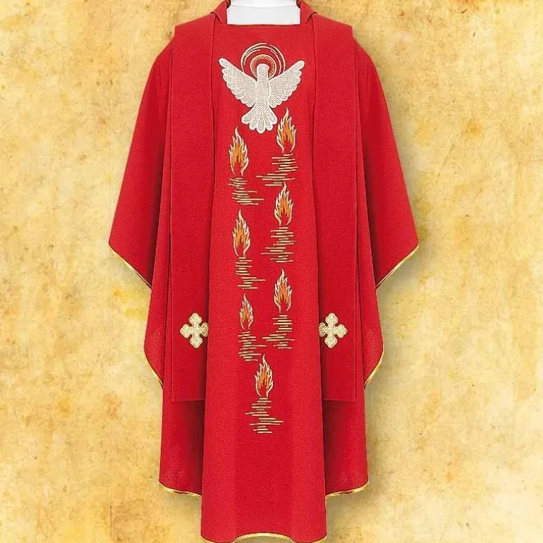 Articles Religieux JP chasuble motif saint Esprit rouge^ Saint Esprit