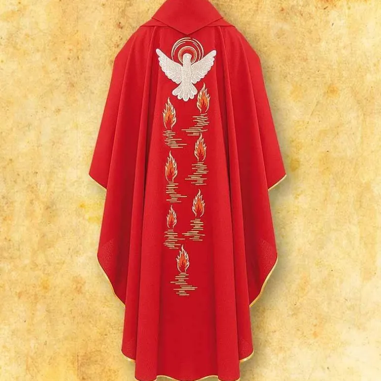Articles Religieux JP chasuble motif saint Esprit rouge^ Saint Esprit