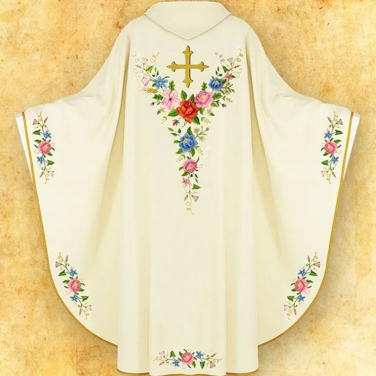 Articles Religieux JP Chasuble religieuse avec motif rose^ Chasubles Pour Mariage | Exclusive