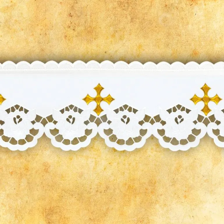 Articles Religieux JP dentelle brodée richelieu et fil dorée^ Dentelles Brodees