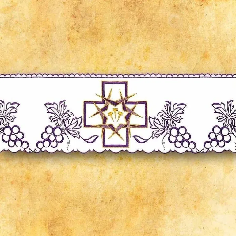 Articles Religieux JP dentelle brodée violet carême^ Dentelles Brodees