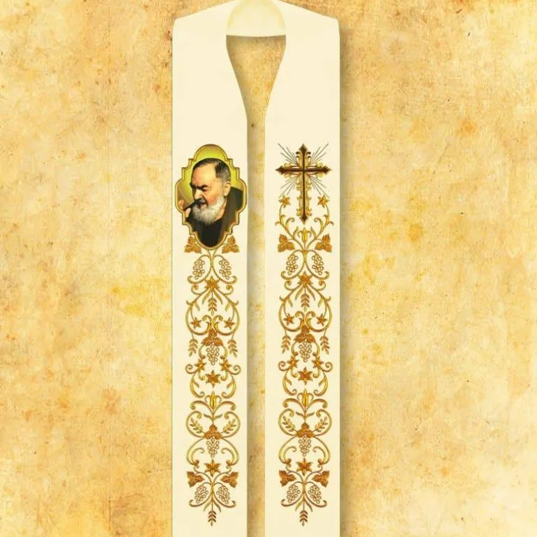 Articles Religieux JP Etole liturgique brodée Padre Pio^ Visages De Saints