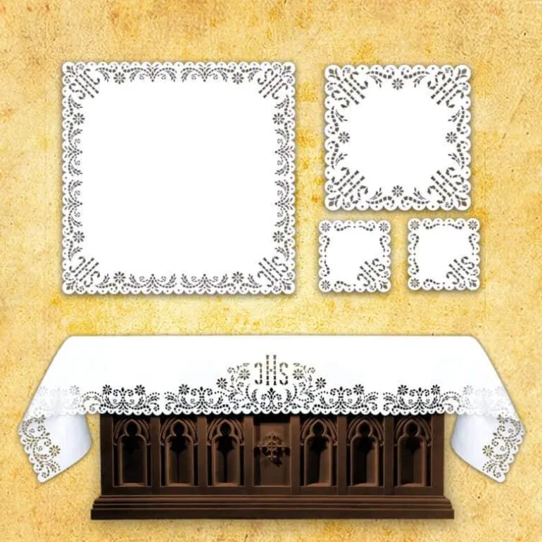 Articles Religieux JP Nappe avec broderie Richelieu gravée au laser - complet^ Broderie Devant