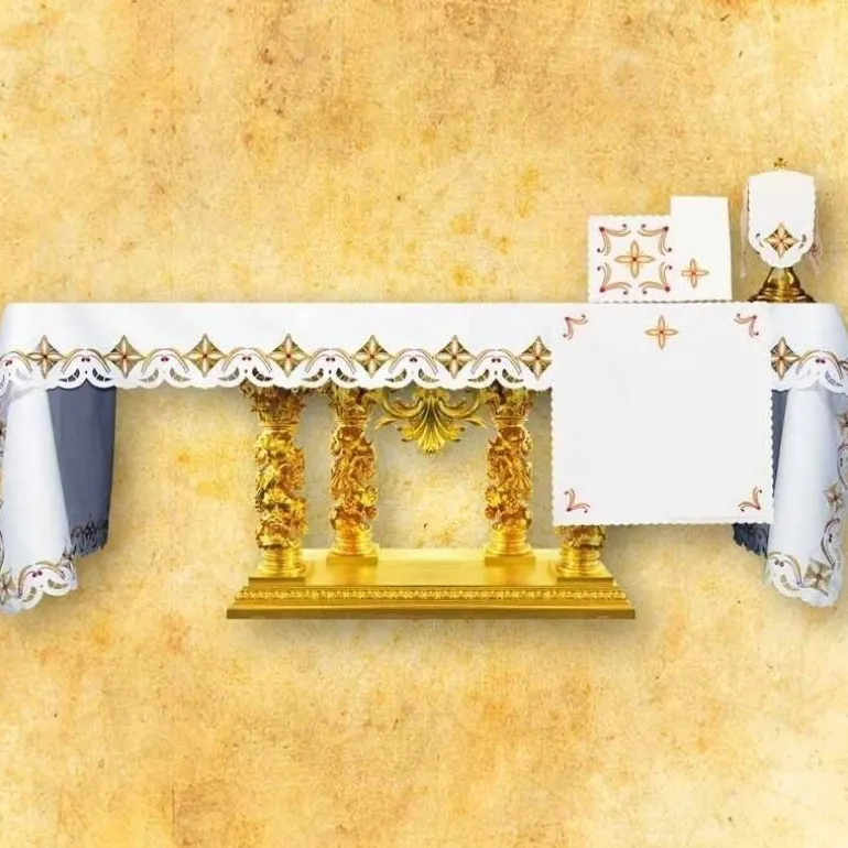 Articles Religieux JP nappe brodée pour autel à église^ Broderie De 3 Cotes