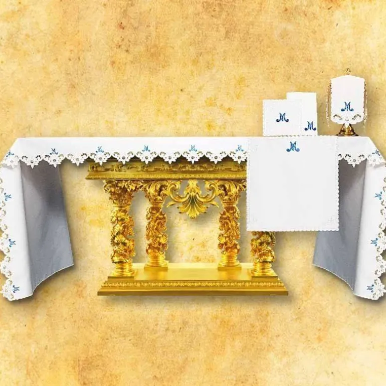 Articles Religieux JP nappe brodée pour autel à église motif mariale^ Nappe Mariale | Vendu Par Metre