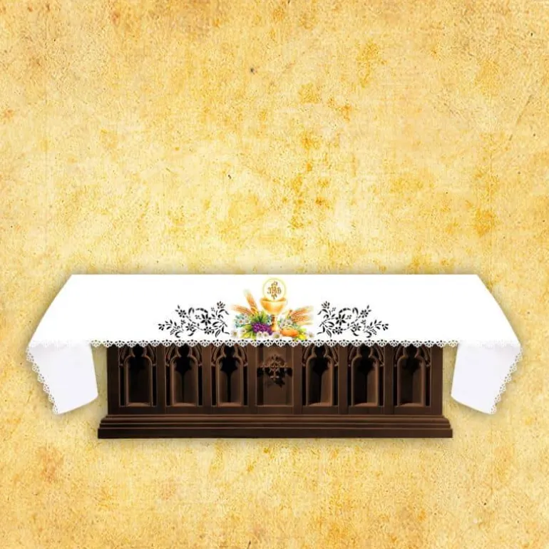 Articles Religieux JP Nappe d'autel - Calice et blé et raisins^ Broderie Devant | Vendu Par Metre