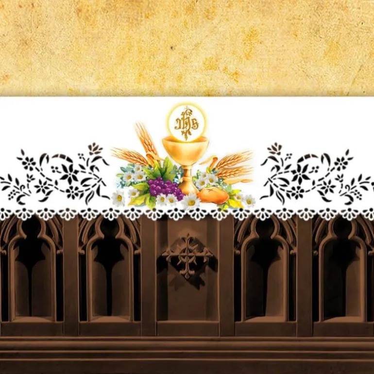 Articles Religieux JP Nappe d'autel - Calice et blé et raisins^ Broderie Devant | Vendu Par Metre