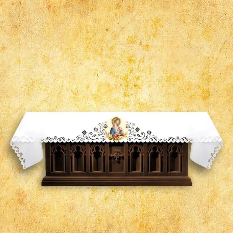 Articles Religieux JP Nappe d'autel - Cœur Marie - Cœur Jésus^ Nappe Mariale | Broderie Devant