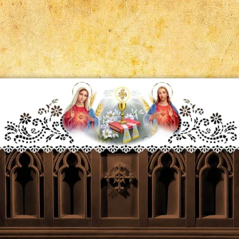 Articles Religieux JP Nappe d'autel - Cœur Marie - Cœur Jésus^ Broderie Devant