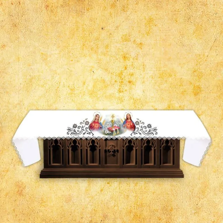 Articles Religieux JP Nappe d'autel - Cœur Marie - Cœur Jésus^ Broderie Devant