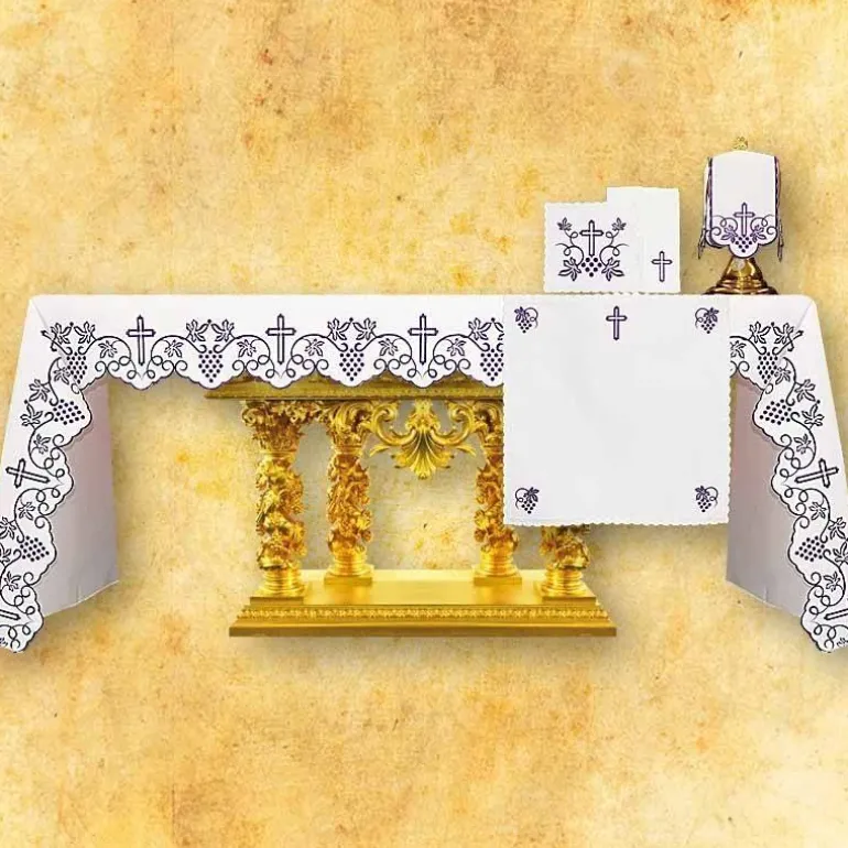 Articles Religieux JP nappe d'autel brodée violet pour église^ Nappe Carême | Vendu Par Metre