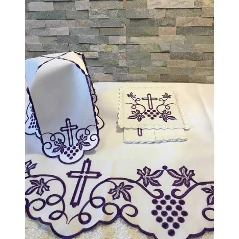 Articles Religieux JP nappe d'autel brodée violet pour église^ Nappe Carême | Vendu Par Metre