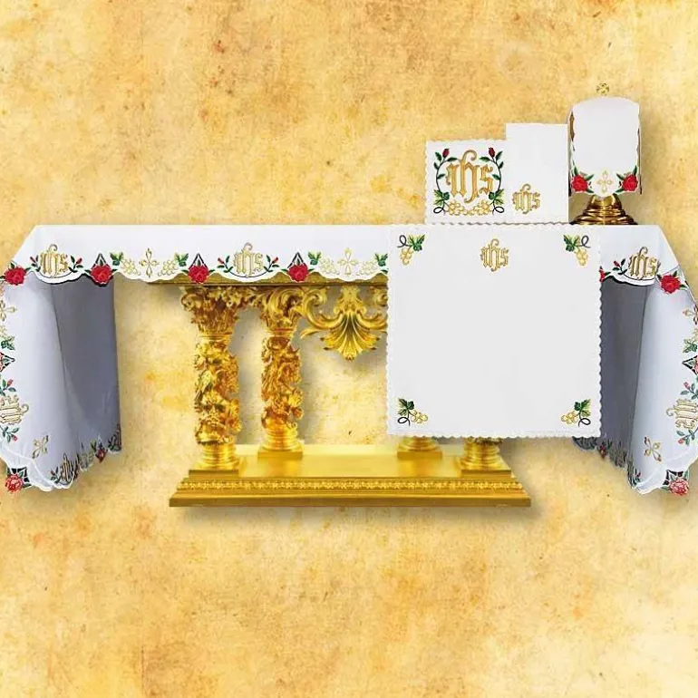 Articles Religieux JP nappe d'autel pour église avec motif Roses^ Broderie De 3 Cotes