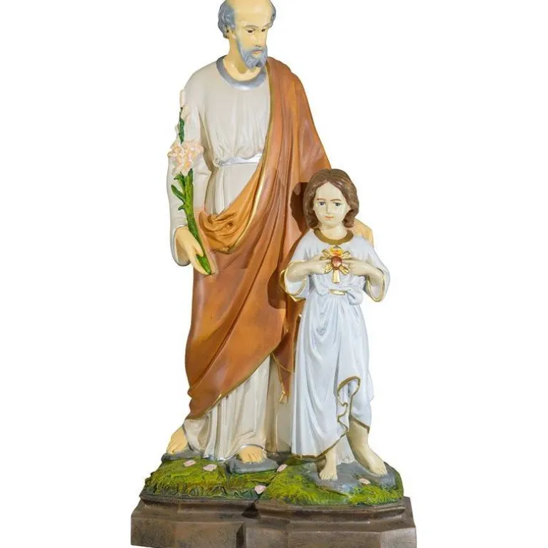 Articles Religieux JP statue saint Joseph avec Jésus et lis^ Saints Patrons